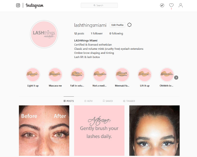 LASHthings Miami Instagram Page